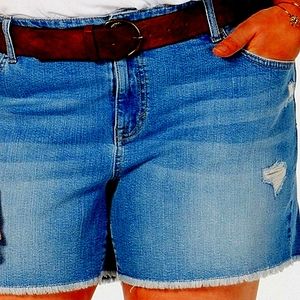 Style & Co Plus Size Distressed Belted Shorts
